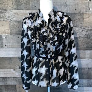 GO International Long Sleeve Ruffle Front Top